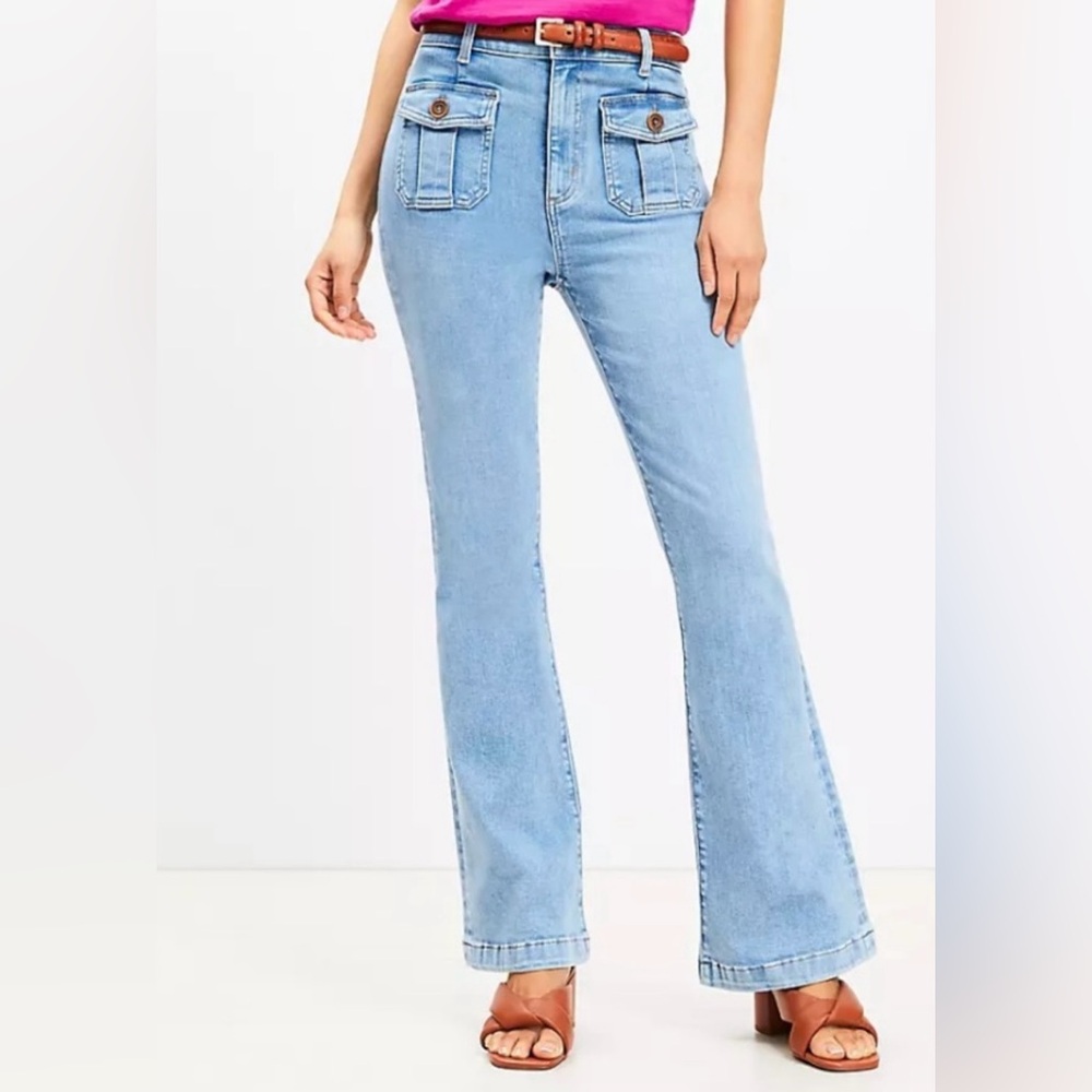 LOFT Blue Flare Wide Leg Jeans stretch new front pockets sz 30 new